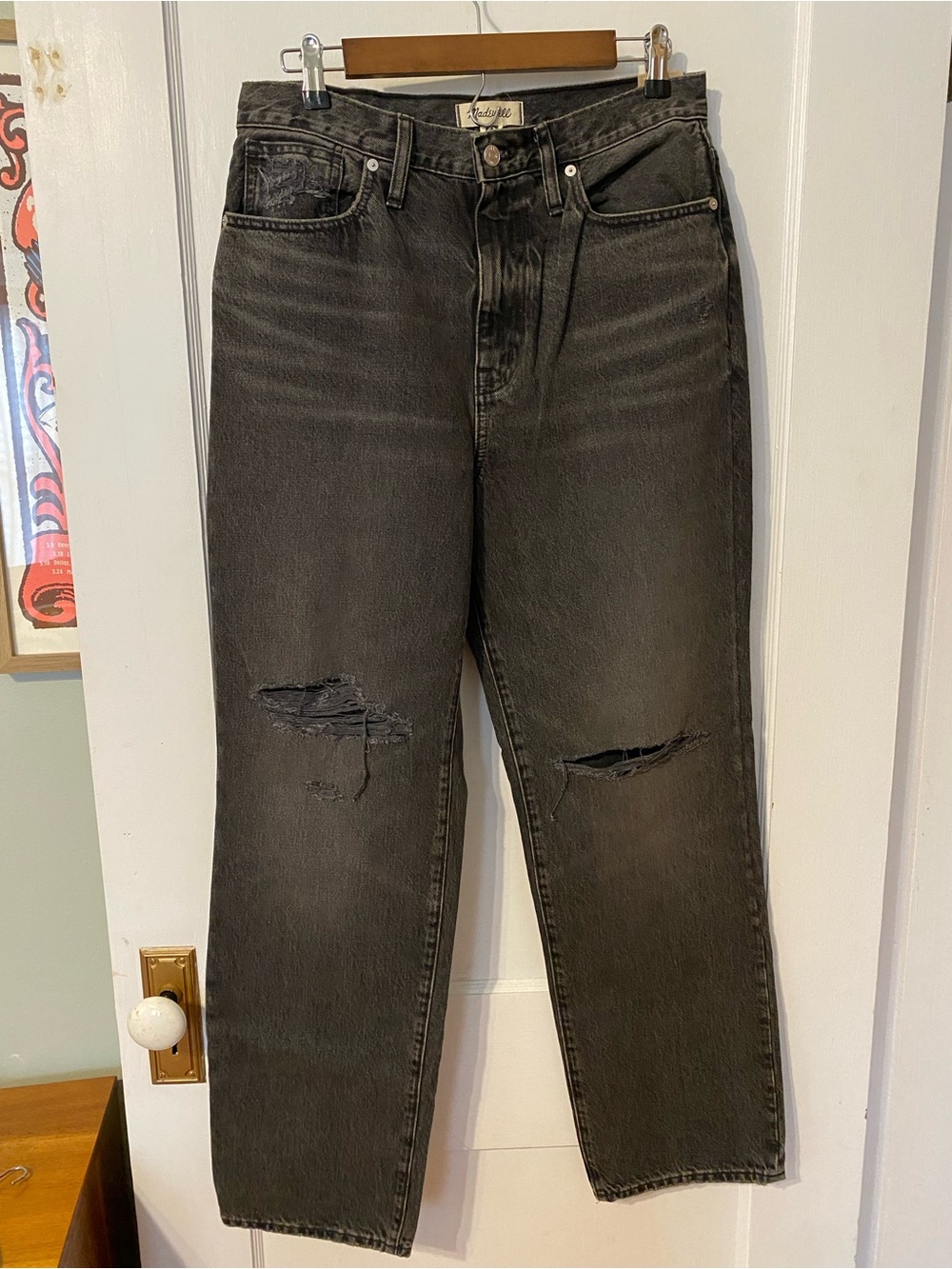 NWT Madewell Baggy Straight Jeans in Cavell Wash: Ripped Edition